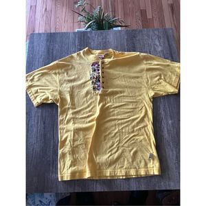 Vintage 90s Disney Mickey Mouse Henley Shirt Adult Size Large Yellow Embroidered